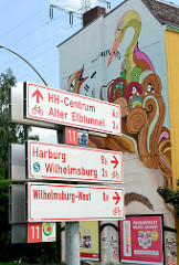 Schilder für Radrouten / Radwanderungen - Richtunsanzeige in Hamburg Wilhelmsburg.