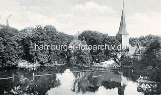 Historische Ansicht vom Mühlenteich in Bergedorf - Blick auf die Kirche St. Petri und Pauli.