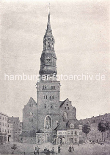 Hamburger Nikolaikirche vor dem Großen Brand 1842.