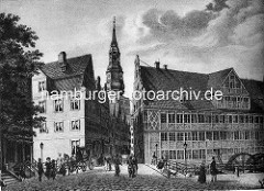 Hamburger Nikolaikirche vor dem Großen Brand 1842.