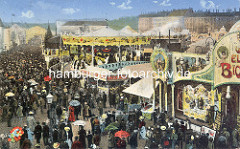 Historische Luftansicht vom Hamburger Jahrmarkt / Dom auf dem Heiligengeistfeld  - dicht gedrängt gehen die Besucher zwischen den Marktständen und Karussells / Fahrgeschäften.