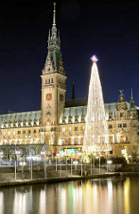 Die Hansestadt Hamburg zur Weihnachtszeit - Blick über die Kleine Alster zum Hamburger Rathaus / Weihnachtstanne.