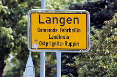 Ortsschild Langen, Gemeinde Fehrbellin - Landkreis Ostprignitz-Ruppin.