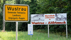 Ortsschild Wustrau, Gemeinde Fehrbellin - Landkreis Ostprignitz-Ruppin.