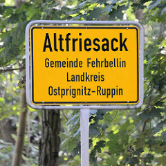 Ortsschild Altfriesack, Gemeinde Fehrbellin - Landkreis Ostprignitz-Ruppen.