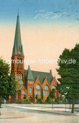 Historische Aufnahme von der 1901 erbauten Christuskirche in der Stadt Wandsbek / Architekt Fernando Lorenzen.