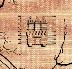 Hamburger Wappen - Ziegelstein, Backsteinfassade der Schule Lämmersieth in Hamburg Barmbek-Nord; erbaut 1930 - Architekt Fritz Schumacher.