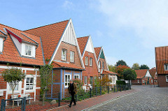 Fachwerkhäuser mit Vorbau - Wöhngebäude in Otterndorf.