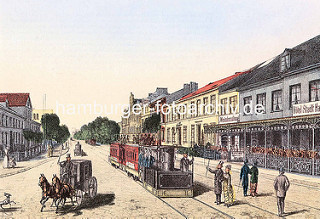 Pferdekutsche / Eisenbahn - Hotel Stadt Hamburg; historisches Motiv aus Wandsbek.