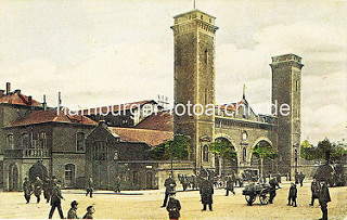 Altes Bild vom Empfangsgebäude vom Berliner Bahnhof am Deichtorplatz zwischen der Hamburger  Banksstraße und Amsinckstraße.