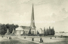 Historische Aufnahme der Christuskirche in der Stadt Wandsbek am Wandsbeker Markt, erbaut 1800 im klassizistischen Baustil - Architekt  Johann August Arens / abgebrannt 1898.