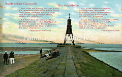 Historische Ansicht der Kugelbake in Cuxhaven. Die Kugelbake das Wahrzeichen von Cuxhaven und seit 1913 im Wappen der Stadt abgebildet. Gedicht  von Paul Richard Luck.