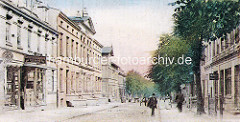 Historische Darstellung der Wandsbeker Königstraße - Geschäft Glaserei, Glashandlung - Bilderrahmen  - altes Rathaus.