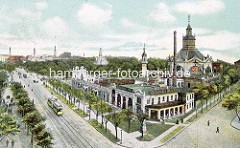 Historische colorierte Ansicht vom Vergnügungslokal Trichter + Ludwigs Concerthaus in Hamburg St. Pauli - Blick zum Millerntor.
