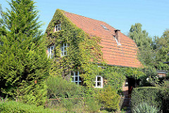 Stadtvilla mit Mansarddach und mit wildem Wein bewachsene Hausfassade;  Wohnhaus in Hamburg Fuhlsbüttel.