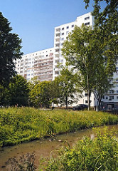 Blick über die Amtshofwettern zu Hochhäusern am Karl-Arnold-Ring in Kirchdorf-Süd.