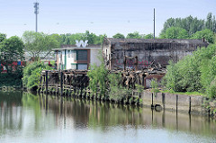 Ehemals denkmalgeschützte Lagerhäuser am Marktkanal in Hamburg Veddel, abgebrannt im Mai 2016.