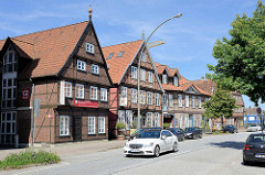 Historische Fachwerkhäuser in der Harburger Schloßstraße, erbaut im 17/18. Jahrhundert.