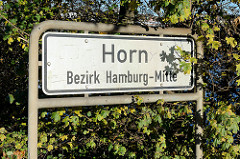 Stadtteilschild / Stadtteilgrenze von Horn; Bezirk Hamburg-Mitte.