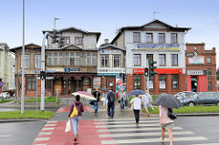 Geschäftshäuser, Wohngebäude in der Straße Grudziądzka von Toruń.