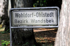 Stadtteilschild von Hamburg Wohldorf-Ohlstedt, Bezirk Wandsbek.