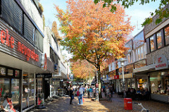 Fußgängerzone im Zentrum von Hamburg Neugraben, Herbstbäume in der Marktpassage.