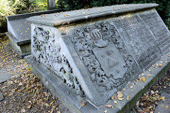 Alte Grabsteine / Gräber am Soldatenfriedhof im Hamburger Stadtteil Harburg.