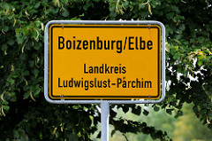 Stadtschild, Stadtgrenze Boizenburg/Elbe, Landkreis Ludwigslust-Parchim.