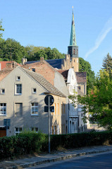 Blick zur  St. Nikolaikirche in Oderberg, neugotischer Backsteinbau, errichtet von 1853 bis 1855; Architekt F. A. Stüler.