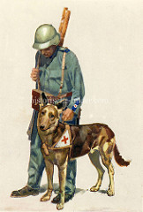 Schweizer Sanitätshund vom Roten Kreuz - Schäferhund und Sanitäter mit Helm.