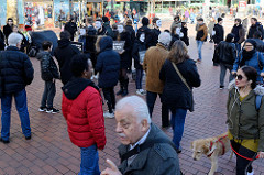 Cube of Truth - Anonymous for the Voiceless, Demonstration der Tierrechtsorganisation in der Ottensener Hauptstraße von Hamburg. Bei Cubes zeigen ehrenamtliche Aktivist*innen den Passanten die Zustände in der (Massen-) Tierhaltung.