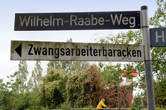 Zwangsarbeiterbaracken im Wilhelm-Raabe-Weg im Hamburger Stadtteil Fuhlsbüttel.