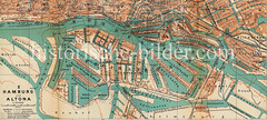 Historische Karte vom Hamburger Hafen und der Hafenkante ca. 1910.