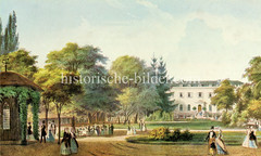 Brunnen- und Badeanstalt mit Konversationshaus in Hamburg Eppendorf, eröffnet 1825 .