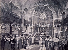 Laubhüttenfest in der Hamburger Synagoge Kohlhöfen, ca. 1895.