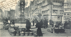 Historische Bilder vom Messberg in der Hamburger Altstadt, Innenstadt. Blick über den Gemüsemarkt auf dem Hamburger Messberg ca. 1885; der dortig Markt war einer der grossen Marktplätze Hamburgs.