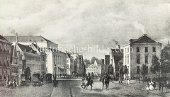 Alte Bilder aus der Dammtorstraße in der Hamburger Neustadt - Innenstadt. Blick Richtung Gänsemarkt - n der Bildmitte links das Gebaude vom Hamburger Stadttheater, das 1827 eröffnet wurde und 2800 Sitze hatte.