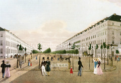 Historische Ansicht der Prachtbauten und Flaniermeile in der Hamburger Esplanade um 1830.