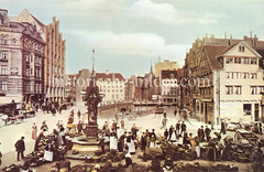 Historische Bilder vom Messberg in der Hamburger Altstadt, Innenstadt. Blick über den Gemüsemarkt auf dem Hamburger Messberg ca. 1885; der dortig Markt war einer der grossen Marktplätze Hamburgs.