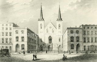 Alte Ansicht der Reformierten Kirche an der Ferdinandstraße in der Hamburger Altstadt (ca. 1850); errichtet 1826 - Architekt Carl Ludwig Wimmel.