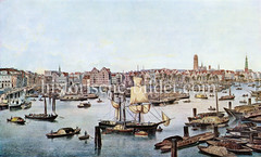 Historische Ansicht vom Hamburger Binnenhafen - Panorama der Altstadt.