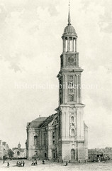 Alte Darstellung vom Hamburger Michel / St. Michaeliskirche in der Neustadt Hamburgs (ca.1850).