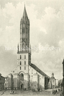 Historische Ansicht der Hamburger Hauptkirche St. Jacobi in der Altstadt Hamburgs (ca. 1850).