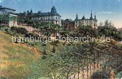 Geschichte Hamburg Altona - Blick auf die Rainvilleterrasse. Historisches Motiv - coloriertes Bild des Elbberges mit der gründerzeitlichen Wohnbebauung.