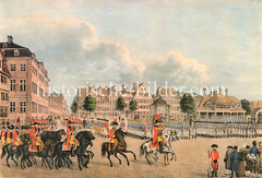 Parade vom Hamburger Stadtmilitär auf dem Großneumarkt um 1820.