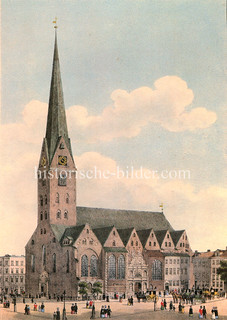 Historische Ansicht der Hamburger St. Petrikirche, ca. 1840.