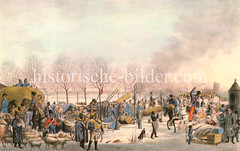 Blick auf den Hamburger Jungfernstieg während der Belagerungszeit Winter 1813.