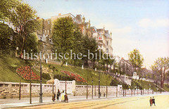 Historische Bilder aus dem Hamburger Stadtteil Borgfelde; Grünanlage an der Borgfelder Straße - Etagenhäuser in Oben Borgfelde.