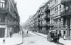 Historische Bilder aus dem Hamburger Stadtteil Borgfelde; mehrstöckige Wohnbebauung in der Elise-Averdiek-Straße - Pferdefuhrwerk.