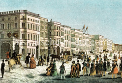 Alte Ansicht vom Hamburger Jungfernstieg in der Neustadt; lks. die Alsterarkaden. (ca. 1845)